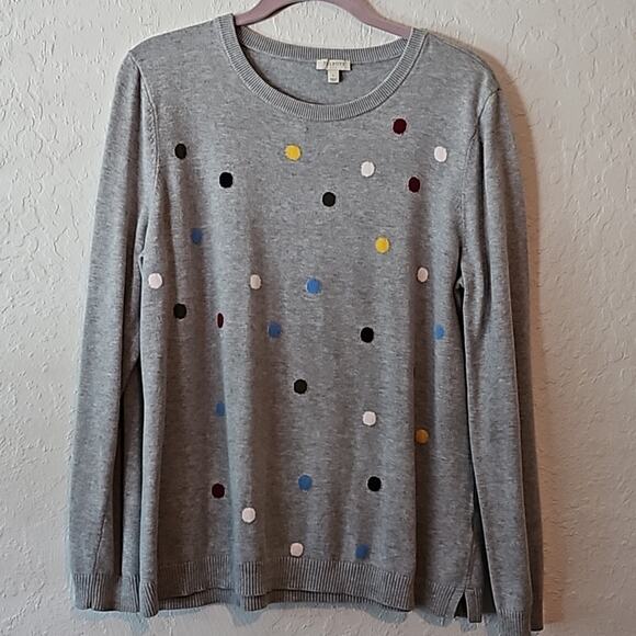 Talbots Sweaters - Talbots Gray Cotton Knit Sweater Multi Color Polka Dots  Size Large